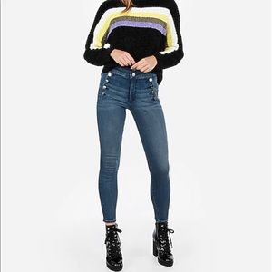 Super High Waisted Denim Perfect Button Front Ankle Skinny Jeans